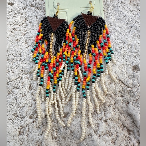 Western Earrings Cowgirl Sunset Fringe Orange Black Multi Cowboy - Picture 1 of 1